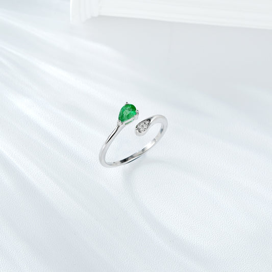 S925 Temperament Emerald Adjustable Ring